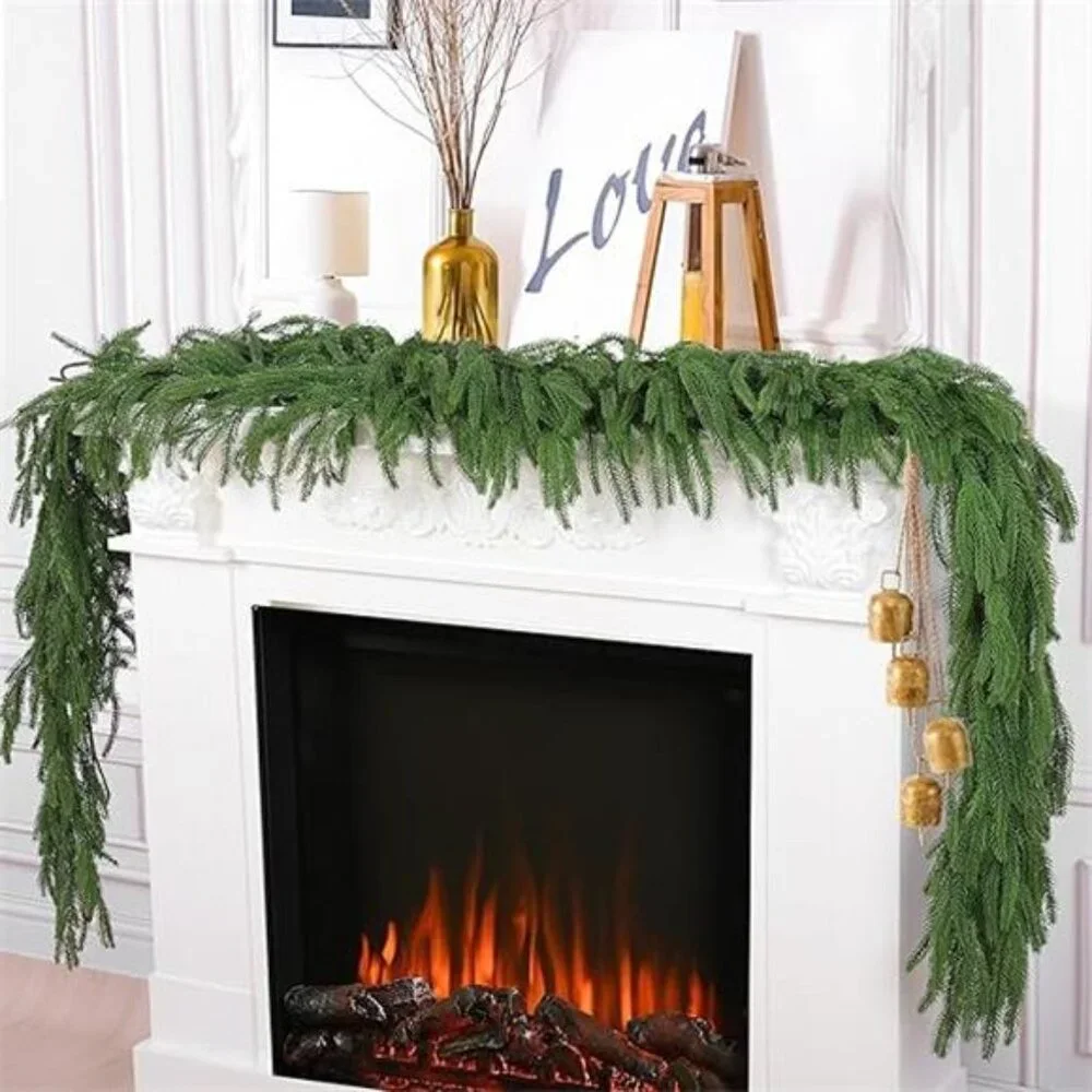 2 Pcs 6 Ft Artificial Norfolk Pine Garlands, Real Touch Winter Pine
